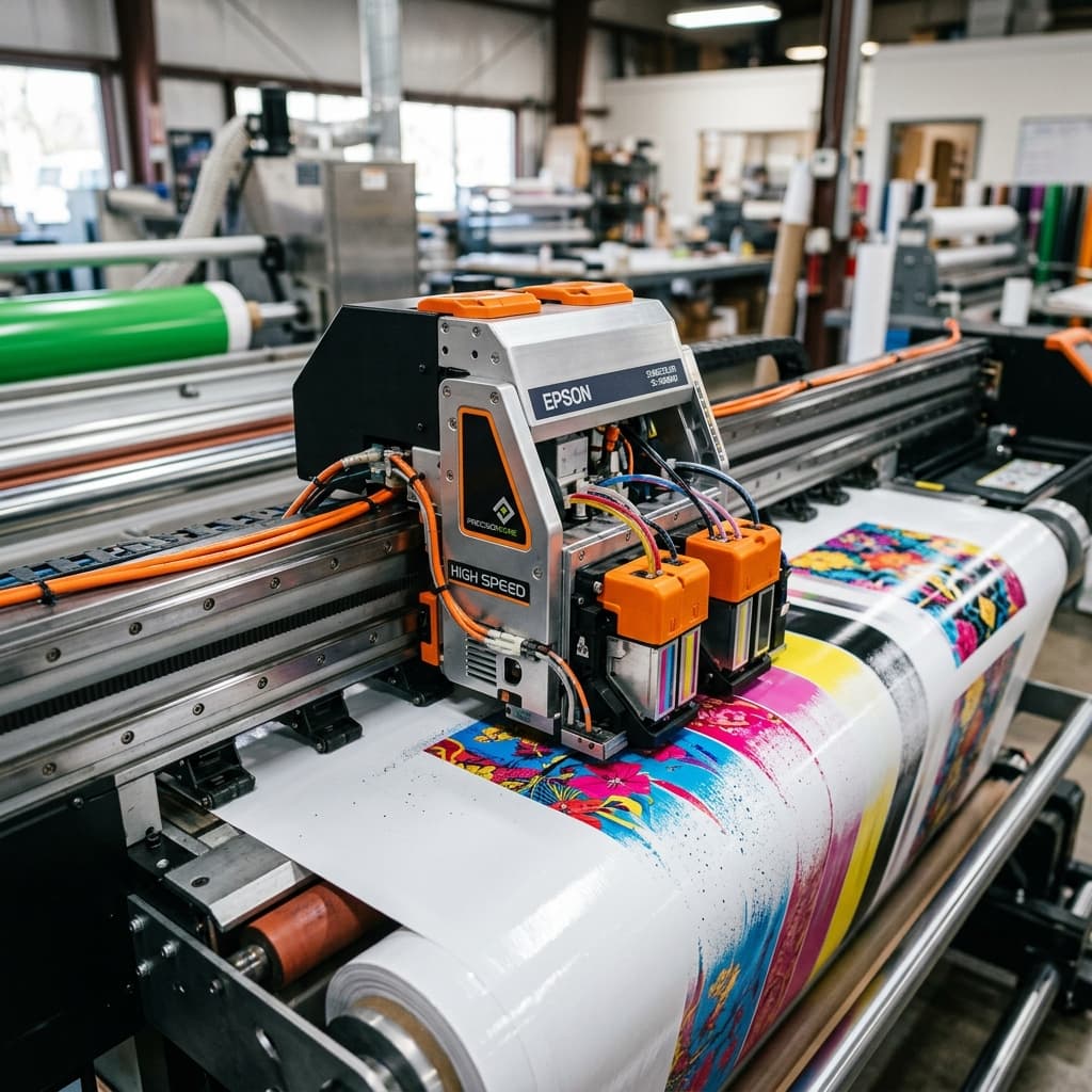 Technician working on solvent printer ink supply lines